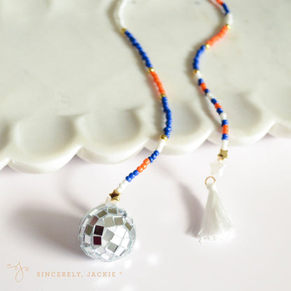 Blue + Orange Beaded Car Disco Ball - Mets, Islanders, Knicks