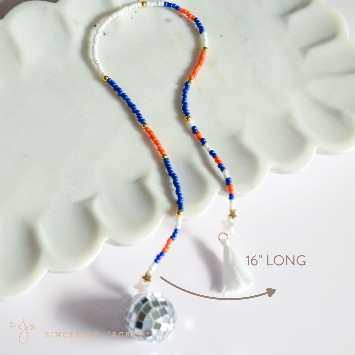 Blue + Orange Beaded Car Disco Ball - Mets, Islanders, Knicks