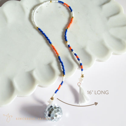 Blue + Orange Beaded Car Disco Ball - Mets, Islanders, Knicks