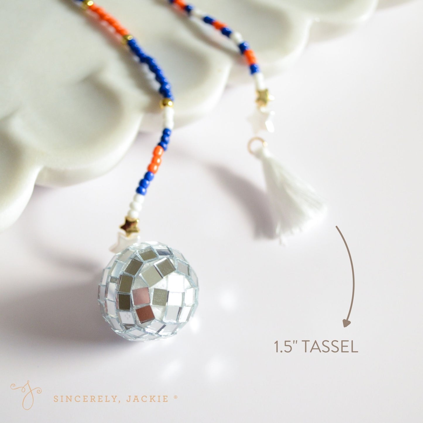 Blue + Orange Beaded Car Disco Ball - Mets, Islanders, Knicks