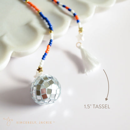 Blue + Orange Beaded Car Disco Ball - Mets, Islanders, Knicks