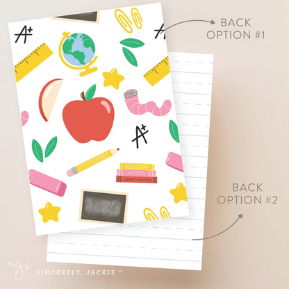 Apple and Books Note Card Set