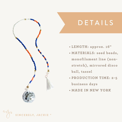 Blue + Orange Beaded Car Disco Ball - Mets, Islanders, Knicks
