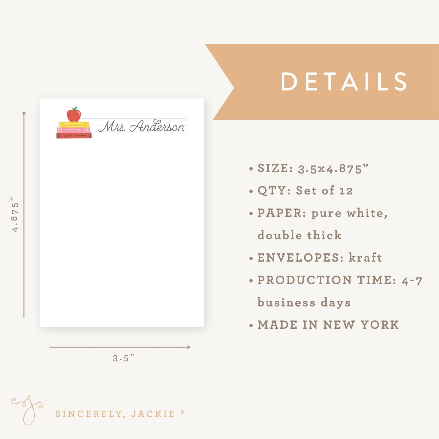 Apple and Books Note Card Set