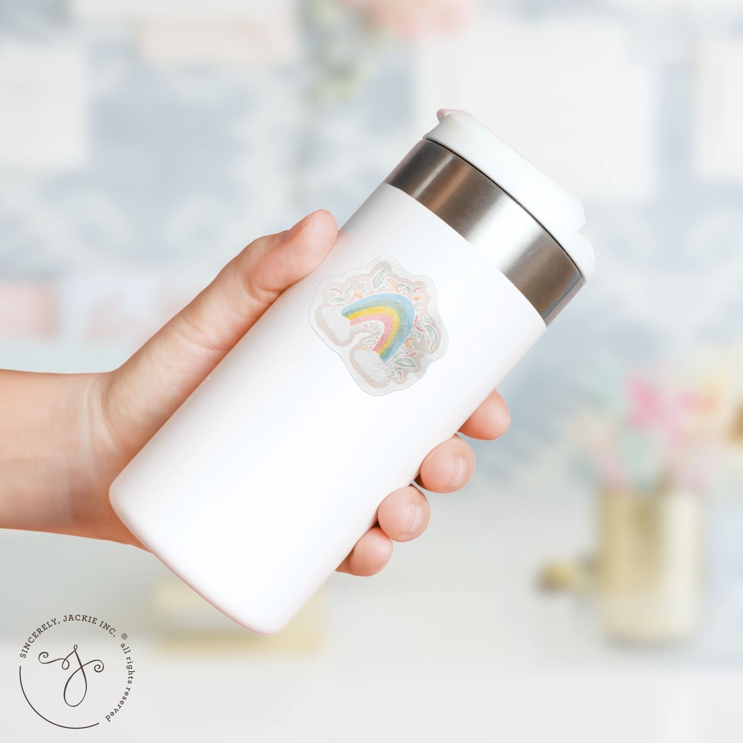 Pastel Rainbow and Flowers Decal Sticker