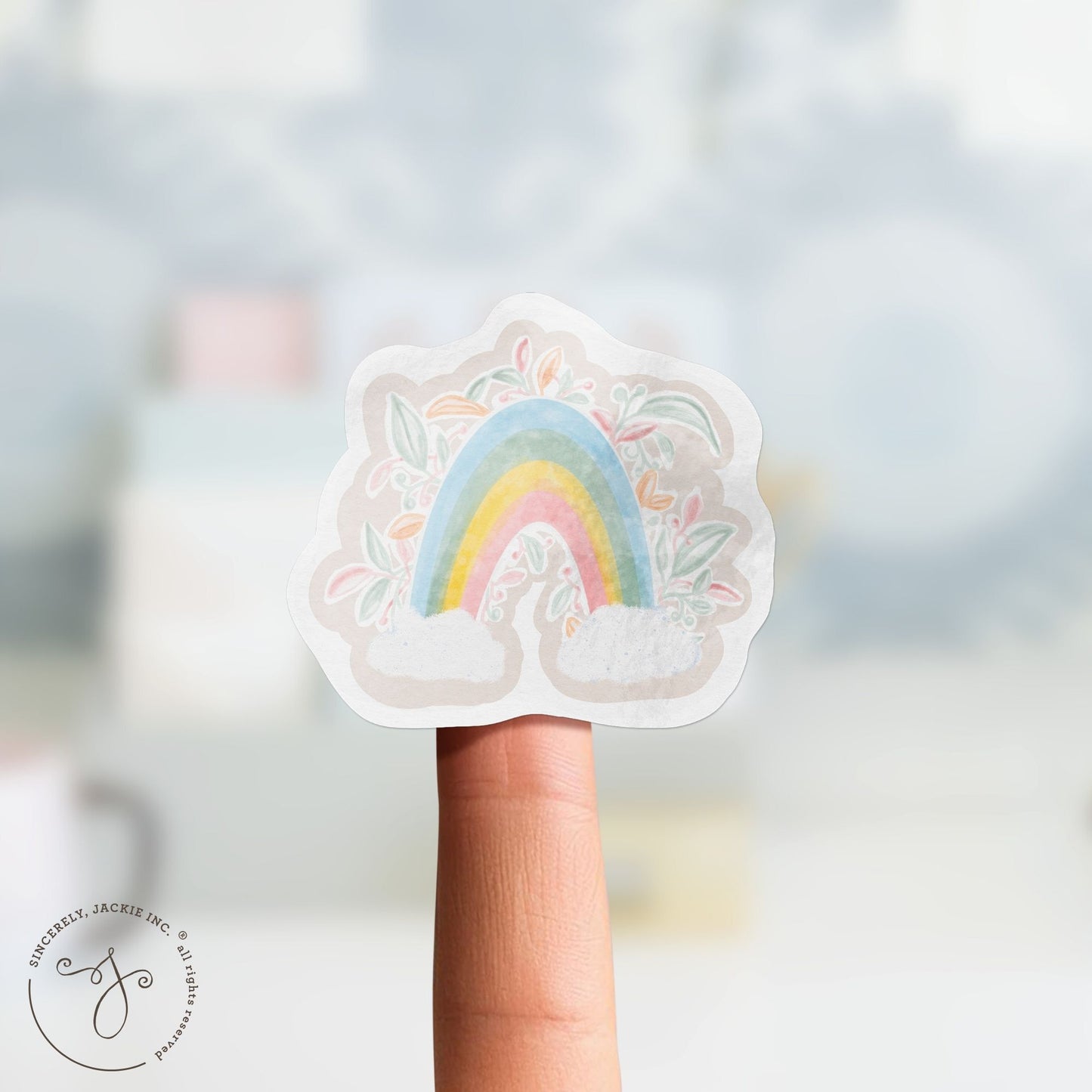 Pastel Rainbow and Flowers Decal Sticker