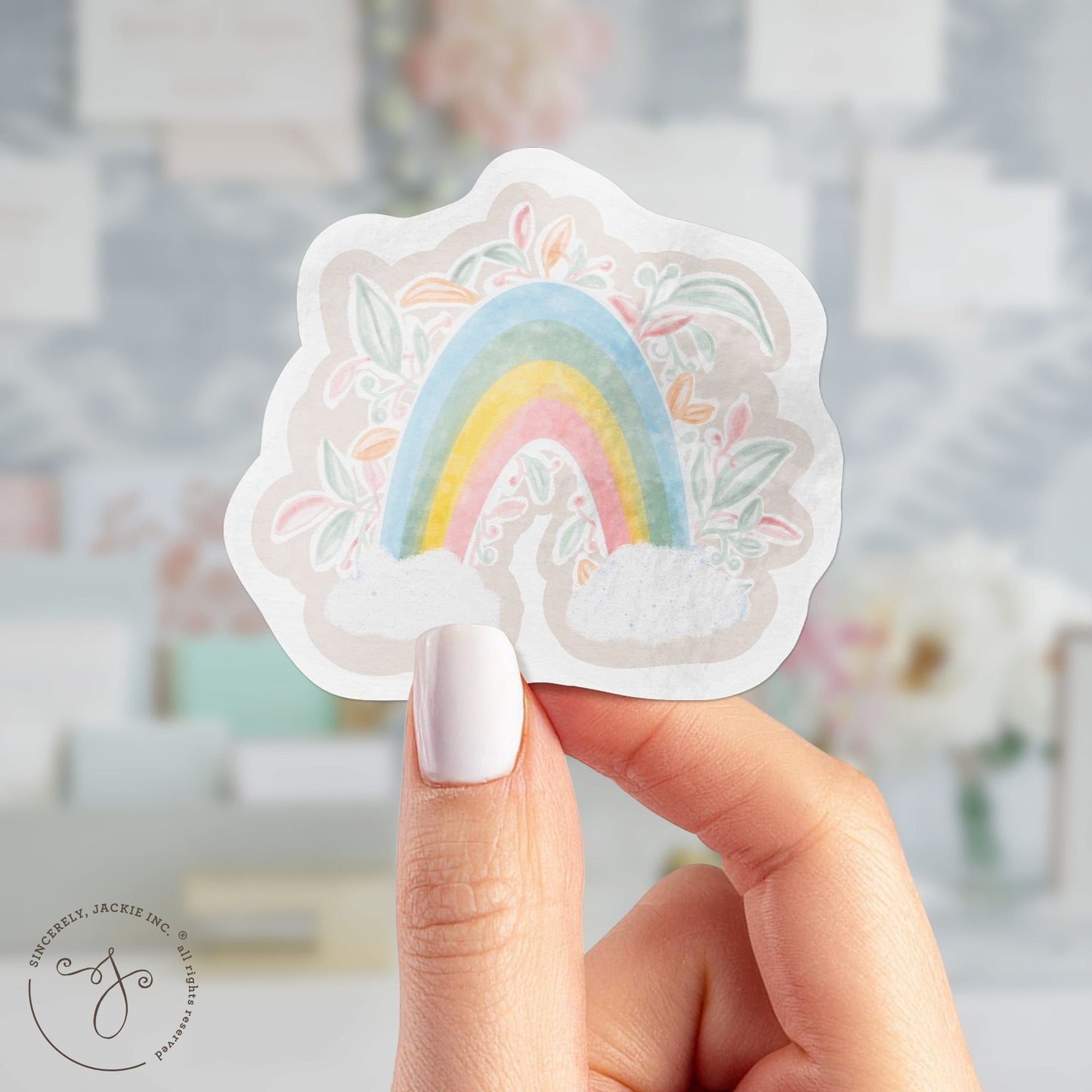 Pastel Rainbow and Flowers Decal Sticker