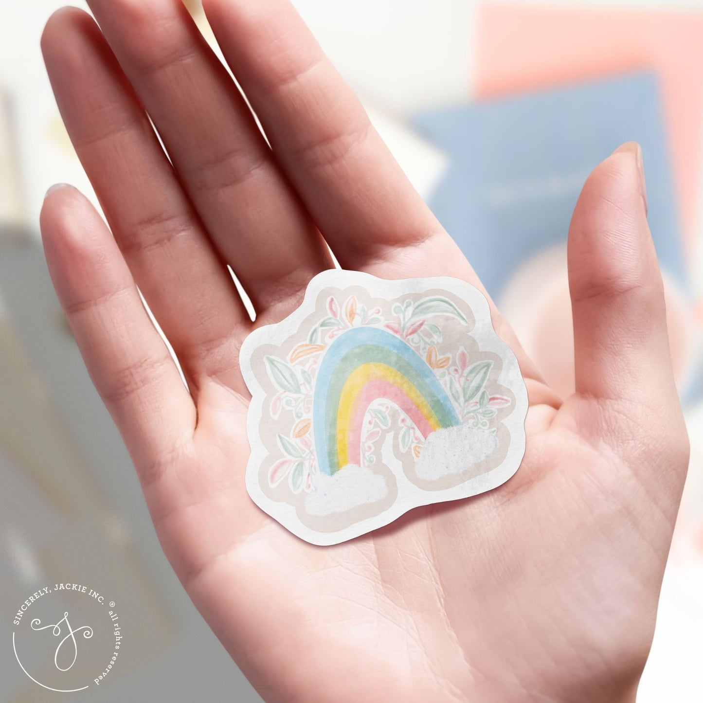 Pastel Rainbow and Flowers Decal Sticker